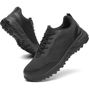 VikoViren Mens Size 10.5 Black Lace Up Steel Toe Lace Up Non Slip Safety Shoes
